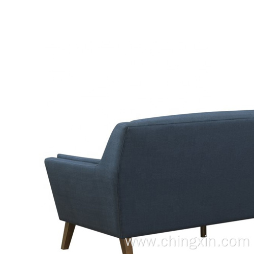 Living Room Three Seat Blue Fabric Leisure Sofa